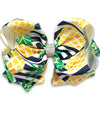 PINEAPPLE & NAVY BLUE STRIPE HAIR BOWS. (7.5" WIDE DOUBLE LAYER) 4PCS/$10.00 BW-DSG-418