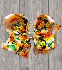  BUTTERFLIES & SUNFLOWERS PRINTED HAIR BOWS. (7.5" WIDE DOUBLE LAYER) 4PCS/$10.00 BW-DSG-437