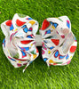 HOT SUMMER/ MULTI  PRINTED HAIR  BOWS. 7.5" WIDE 4PCS/$10.00 BW-DSG-645