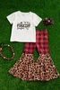IT'S FREEZIN' SEASON" WHITE TEE SHIRT WITH PLAID & ANIMAL PRINTED BELL BOTTOMS. OFG501122128-JEAC
