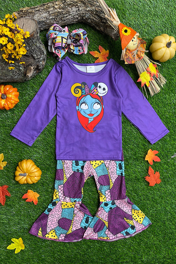 HALLOWEEN PURPLE LONG SLEEVE CHARACTER PRINT OUTFIT. OFG2022-2008 SOL