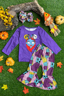  HALLOWEEN PURPLE LONG SLEEVE CHARACTER PRINT OUTFIT. OFG2022-2008 SOL