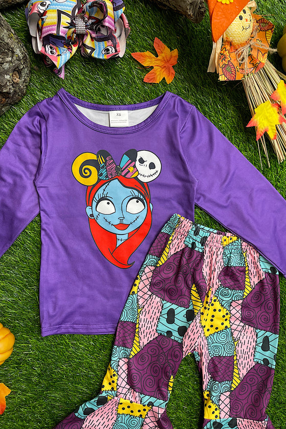 HALLOWEEN PURPLE LONG SLEEVE CHARACTER PRINT OUTFIT. OFG2022-2008 SOL