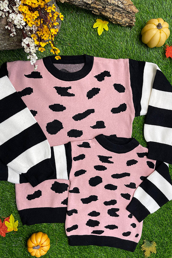MOMMY AND ME PINK CHEETAH PRINT KNIT WITH STRIPE LONG SLEEVE TOP. TPG651122090