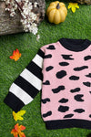 MOMMY AND ME PINK CHEETAH PRINT KNIT WITH STRIPE LONG SLEEVE TOP. TPG651122090