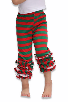  RED & GREEN STRIPE PRINTED RUFFLE LEGGINGS. CK-300258 JEAN