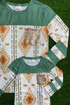 MOMMY AND ME SEQUIN POCKET WITH AZTEC PRINT GREEN LONG SLEEVE TOP. TPG651522035