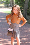 KHAKI TURTLE NECK WITH PUFFY SHOULDER TOP & PLEATED SKIRT. OFG651322039-AMY