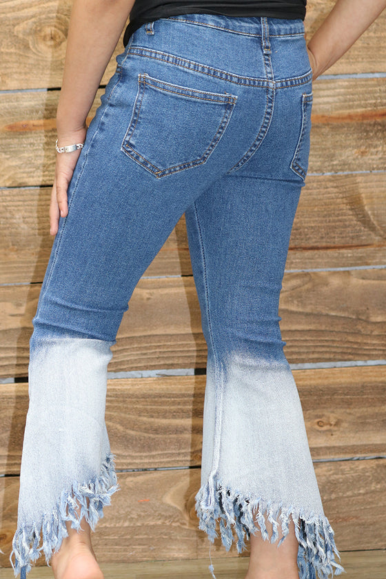 HIGH-LOW BLEACHED DENIM JEANS WITH DISTRESSED HEM. PNG651522048-AMY