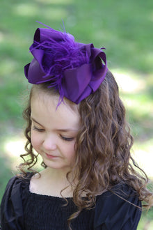  PLUM DOUBLE LAYER FEATHER HAIR BOWS. 7.5" WIDE 4PCS/$10.00 BW-285-F