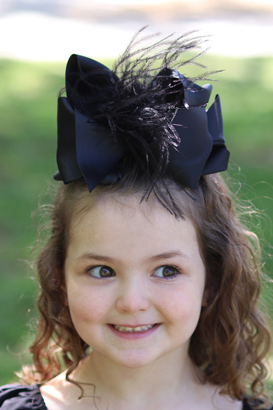 BLACK 7.5" WIDE DOUBLE LAYER FEATHER HAIR BOWS. 4PCS/$10.00 BW-030-F
