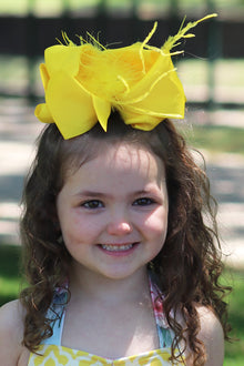  DAFFODIL DOUBLE LAYER FEATHER HAIR BOWS. 7.5" WIDE 4PCS/$10.00 BW-645-F