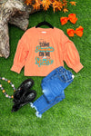 (ONLINE ONLY) ORANGE GRAPHIC BUBBLE SLEEVE TOP. TPG451622002