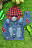 DARK BLUE DENIM JACKET WITH PLAID ELBOW PATCHES & HOODIE. TPG651422086-AMY