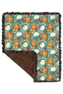  PUMPKIN PRINTED BABY BLANKET WITH  DARK BROWN RUFFLE TRIM. TZ-DLH1065K