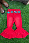 RED DOUBLE LAYER DENIM BELL PANTS. P0006-A