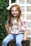 CREAM DITSY FLORAL BELL SLEEVE TOP.  LC-TP-2116307-AMY