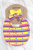 YELLOW & PURPLE  GEOMETRIC PRINTED BABY BIB WITH MATCHING HEADBAND. WZ-DLH3033K