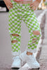 LIME GREEN CHECKER PRINTED DISTRESSED DENIM PANTS. PNG25133016-JEANN