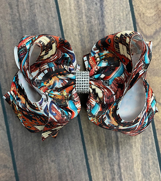 WESTERN BOOTS & HORSES  PRINTED HAIR BOW. 7.5" WIDE 4PCS/$10.00 BW-DSG-583