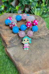 TURQUOISE,PINK & TEXTURE BUBBLE NECKLACE WITH CHARACTER PENDANT . 3PCS/$12.00  XL-01567