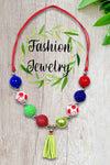 MULTI COLOR BUBBLE NECKLACE WITH APPLE PRINT & TASSEL PENDANT. 3PCS/$12.00   XL-01902