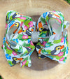 TOUCAN & TROPICAL FLOWERS PRINTED BOW 7.5" WIDE 4PCS/$10.00 BW-DSG-610