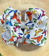 MULTI-COLOR BUTTERFLY PRINTED  BOWS 7.5" WIDE 4PCS/$10.00 BW-DSG-615