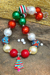 MULTI-COLOR BUBBLE NECKLACE WITH CHRISTMAS TREE PENDANT. ACG501522007