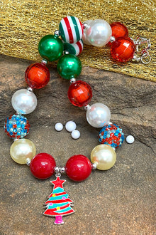  MULTI-COLOR BUBBLE NECKLACE WITH CHRISTMAS TREE PENDANT. ACG501522007