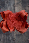 RUST DOUBLE LAYER FEATHER HAIR BOWS.  7.5" WIDE 4PCS/$10.00 BW-780-F