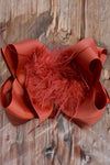 RUST DOUBLE LAYER FEATHER HAIR BOWS.  7.5" WIDE 4PCS/$10.00 BW-780-F