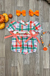 (ONLINE ONLY) MULTI-PRINTED PLAID BABY ROMPER/THANKSGIVING EMBROIDERY DETAIL. RPG451322048-SOL