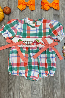  (ONLINE ONLY) MULTI-PRINTED PLAID BABY ROMPER/THANKSGIVING EMBROIDERY DETAIL. RPG451322048-SOL