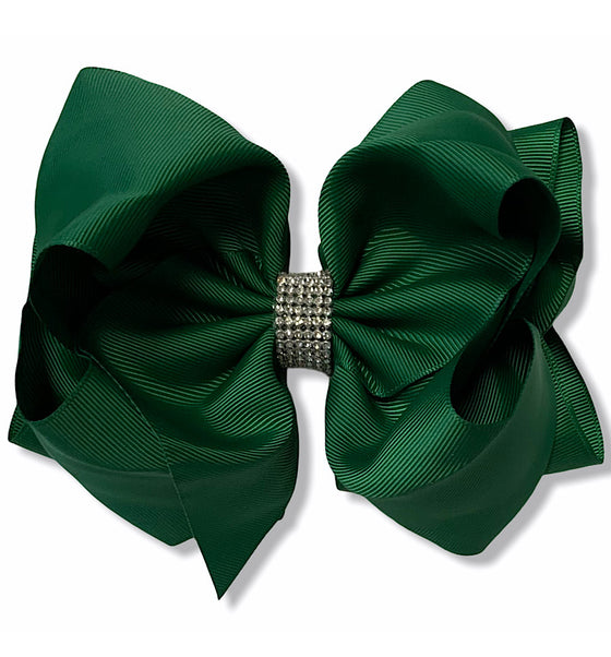 FOREST GREEN DOUBLE LAYER RHINESTONE HAIR BOWS 6.5" WIDE 5PCS/$10.00 BW-587- S