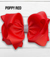 POPPY RED RHINESTONE HAIR BOW, 7" WIDE 5PCS/$10.00 BW-235-S