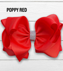  POPPY RED RHINESTONE HAIR BOW, 7" WIDE 5PCS/$10.00 BW-235-S