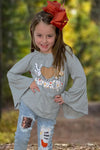 Peace Love Farmlife" gray long sleeve top & denim pants. CXCKTZ-581119Jean