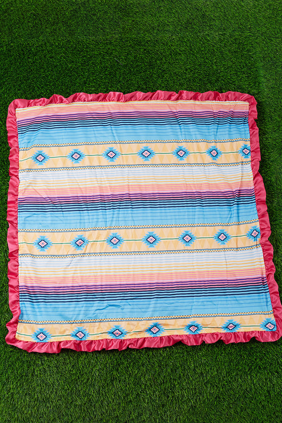 SERAPE MULTI-PRINTED BABY BLANKET W/ RUFFLE HEM. (35"BY 35") BKG25153008