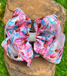  TIE DYE DR. PRINTE DOUBLE LAYER  HAIR BOWS WITH RHINESTONES. 7.5" WIDE 4PCS/$10.00 BW-DSG-784