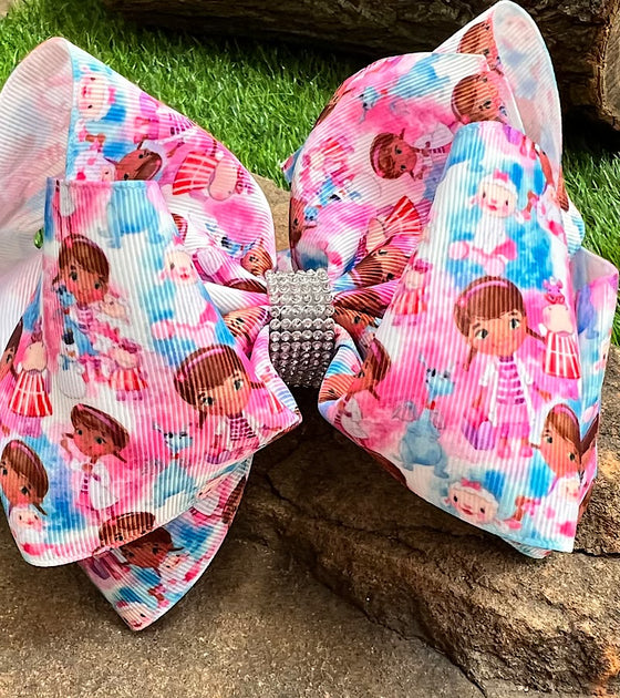 TIE DYE DR. PRINTE DOUBLE LAYER  HAIR BOWS WITH RHINESTONES. 7.5" WIDE 4PCS/$10.00 BW-DSG-784