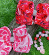 HEART/ VALENTINES PRINTED DOUBLE LAYER HAIR BOWS W/ RHINESTONES 7.5" WIDE 4PCS/$10.00 BW-DSG-788