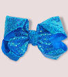 TURQUOISE SEQUINS HAIR BOWS 7.5”wide 5pcs/$10.00 BW-340-SQ