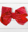 RED 7.5"WIDE  SEQUINS HAIR BOW 5PCS/$10.00  BW-250-SQ