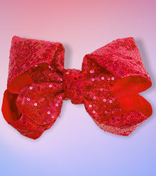  RED 7.5"WIDE  SEQUINS HAIR BOW 5PCS/$10.00  BW-250-SQ