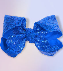  ROYAL BLUE sequins hair bows 7.5”wide 5pcs/$10.00 BW-352-SQ