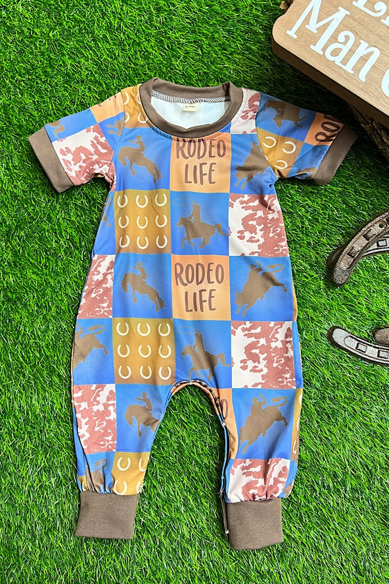 RODEO LIFE" BOYS MULTI-PRINTED PATCH  BABY ROMPER. SR20220049-SOL