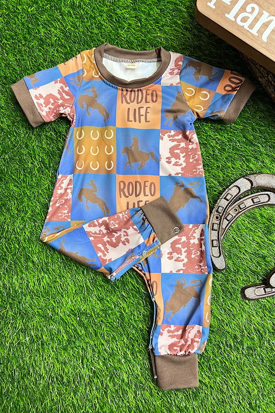 RODEO LIFE" BOYS MULTI-PRINTED PATCH  BABY ROMPER. SR20220049-SOL
