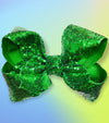EMERALD GREEN sequins hair bows 7.5”wide 5pcs/$10.00 BW-580-SQ