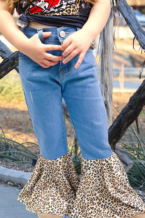 LT. BLUE DENIM BELL PANTS. ( CHEETAH PATTERN)  . YAZZZY-2020-15